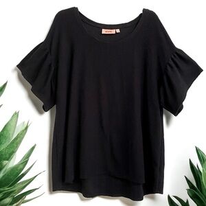 EVRI Women's Black Ribbed Ruffle Sleeve Top 1X
